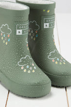 Load image into Gallery viewer, Grass & Air Khaki Green Colour-Changing Kids Wellies with Teddy Fleece Lining / UK Sizes 4-9 Infant