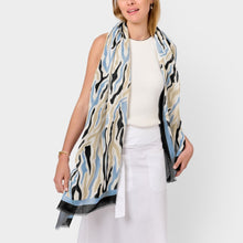 Load image into Gallery viewer, Katie Loxton Printed Scarf / Abstract Zebra Print / Ecru, Blue & Black