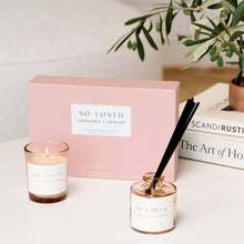 Load image into Gallery viewer, Katie Loxton Mini Votive & Mini Reed Diffuser Gift Set / 'So Loved' /Peach Rose & Sweet Mandarin