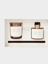 Load image into Gallery viewer, Katie Loxton Mini Votive & Mini Reed Diffuser Gift Set / 'Relax' /
Fresh Linen & White Lily