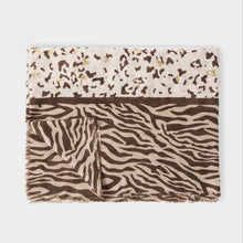 Load image into Gallery viewer, Katie Loxton Printed Foil Scarf / Animal Print / Chocolate, Ecru & Gold Foil