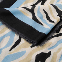 Load image into Gallery viewer, Katie Loxton Printed Scarf / Abstract Zebra Print / Ecru, Blue & Black