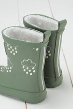 Load image into Gallery viewer, Grass & Air Khaki Green Colour-Changing Kids Wellies with Teddy Fleece Lining / UK Sizes 4-9 Infant