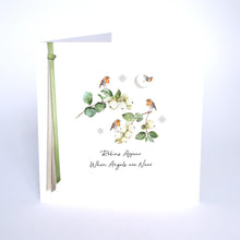 Load image into Gallery viewer, Five Dollar Shake Ribbon Candy Robins Appear When Angels are Near Small Christmas Card