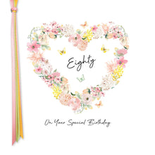 Load image into Gallery viewer, Five Dollar Shake Ribbon & Roses Age 80 (Heart) On Your Special Birthday Card