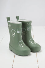 Load image into Gallery viewer, Grass & Air Khaki Green Colour-Changing Kids Wellies with Teddy Fleece Lining / UK Sizes 4-9 Infant