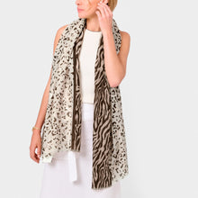 Load image into Gallery viewer, Katie Loxton Printed Foil Scarf / Animal Print / Chocolate, Ecru & Gold Foil