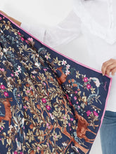 Load image into Gallery viewer, Joules Bloomfield Silk Square Scarf / Navy Tree