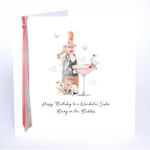 Load image into Gallery viewer, Five Dollar Shake Ribbon & Roses Bring On The Bubbles Sister Birthday Card