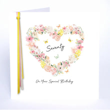 Load image into Gallery viewer, Five Dollar Shake Ribbon & Roses Age 70 (Heart) On Your Special Birthday Card