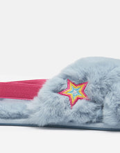 Load image into Gallery viewer, Kora Soft Blue Faux Fur Cross Strap Adult Slippers