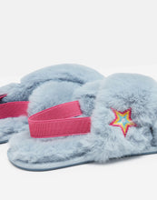Load image into Gallery viewer, Kora Soft Blue Faux Fur Cross Strap Adult Slippers