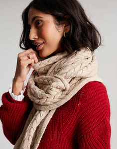 Joules Elena Cable Knit Scarf / Oat