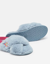 Load image into Gallery viewer, Kora Soft Blue Faux Fur Cross Strap Adult Slippers
