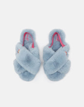 Load image into Gallery viewer, Kora Soft Blue Faux Fur Cross Strap Adult Slippers