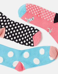 Joules Excellent Everyday Eco Vero Socks 3 Pack Pink Dalmatian / 4-8