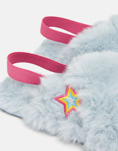 Kora Soft Blue Faux Fur Cross Strap Girl's Slippers