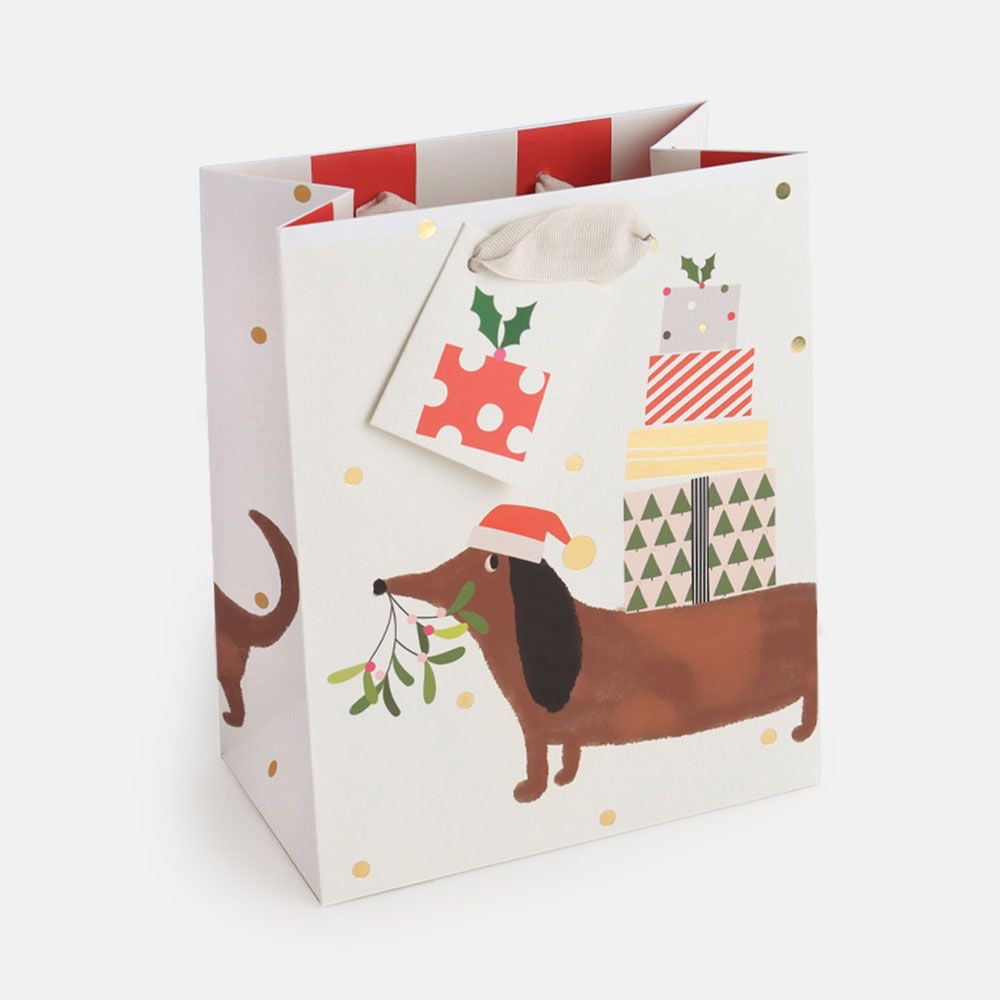 Caroline Gardner Christmas Sausage Dog & Presents Medium Gift Bag