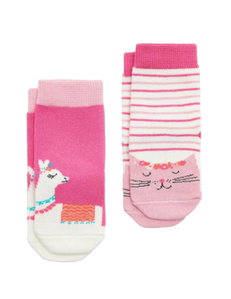 Joules Neat Feet 2 Pack Of Socks / Llama & Cat Age 0-24 Months