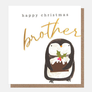 Caroline Gardner Penguin With Pudding Happy Christmas Brother Card