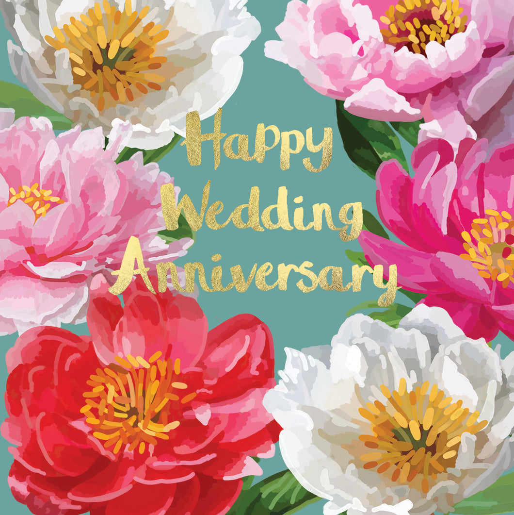 Sarah Kelleher Peony Happy Wedding Anniversary Card