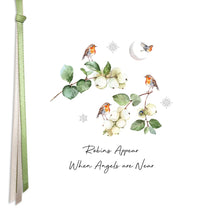 Load image into Gallery viewer, Five Dollar Shake Ribbon Candy Robins Appear When Angels are Near Small Christmas Card
