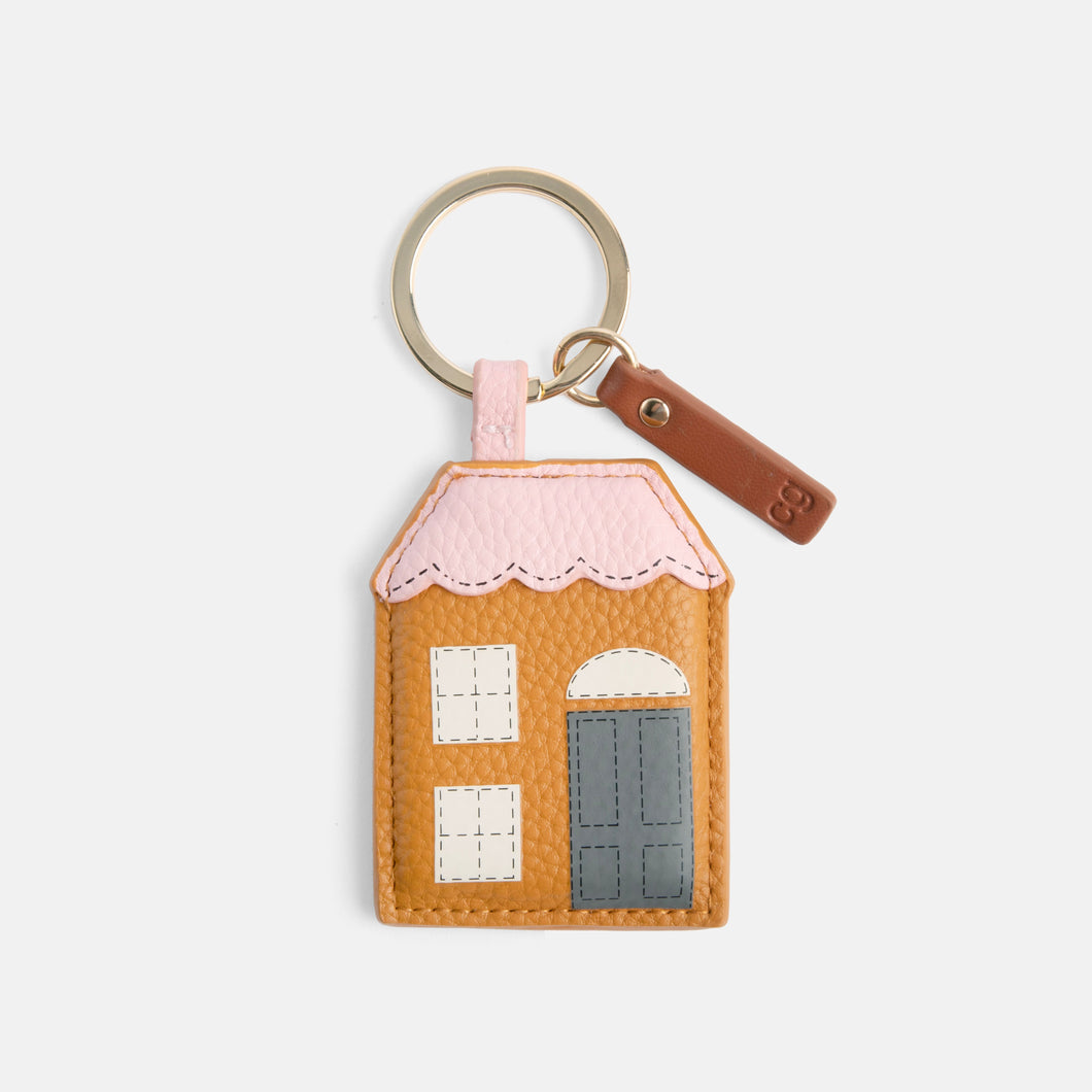 Caroline Gardner Tan/Pink House Novelty Keyring