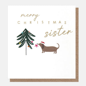 Caroline Gardner Merry Christmas Sister Sausage Dog With Tree Card