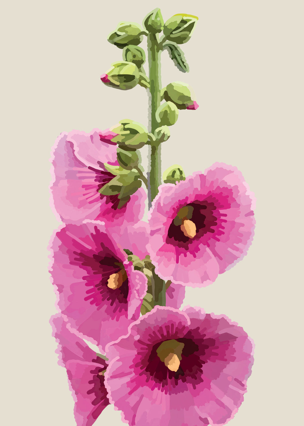 Sarah Kelleher Pink Hollyhocks Card
