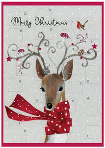 Cinnamon Aitch Deer With Spotty Scarf Christmas Advent Card