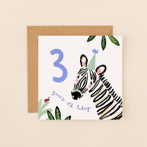 Louise Mulgrew Age 3 Zebra Birthday Card