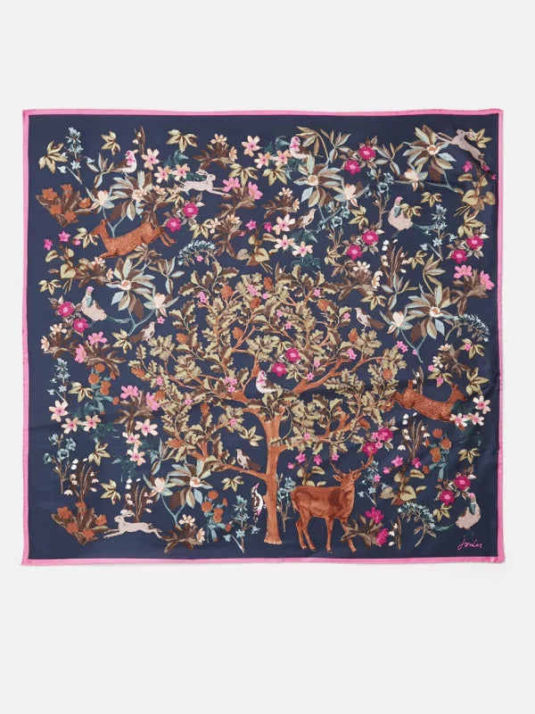 Joules Bloomfield Silk Square Scarf / Navy Tree