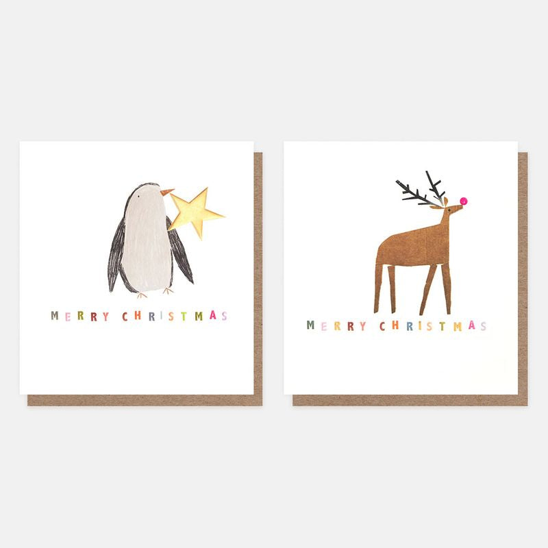 Caroline Gardner Penguin & Reindeer Mixed Charity Christmas Cards Pack of 8