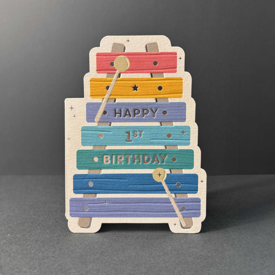 Heyyy Cards ‘Taking Shape’ Age 1 Xylophone Die Cut Birthday Card