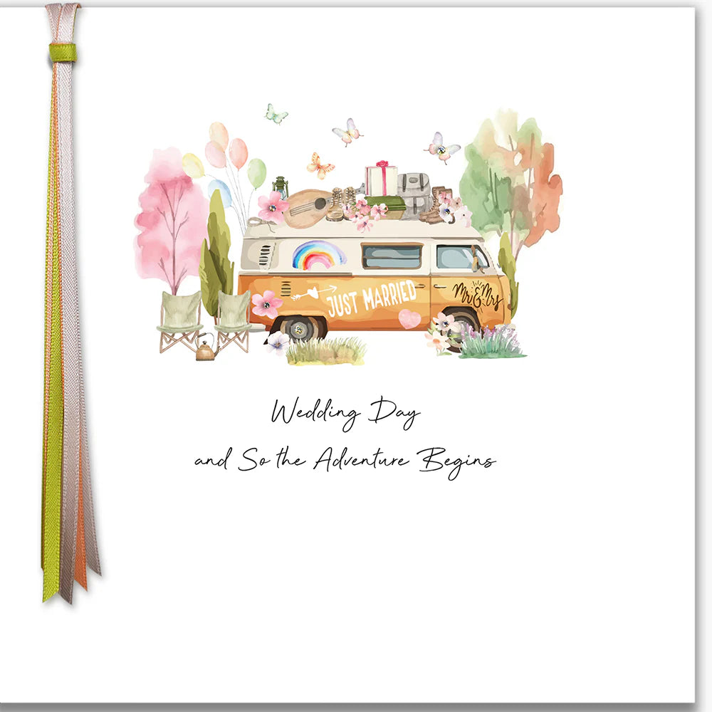 Five Dollar Shake Ribbon & Roses Wedding Day And So The Adventure Begins Wedding Card