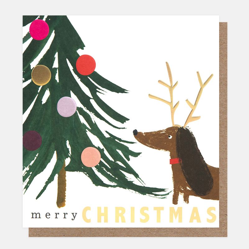 Caroline Gardner Sausage Dog In Antlers Charity Christmas Cards Pack of 8