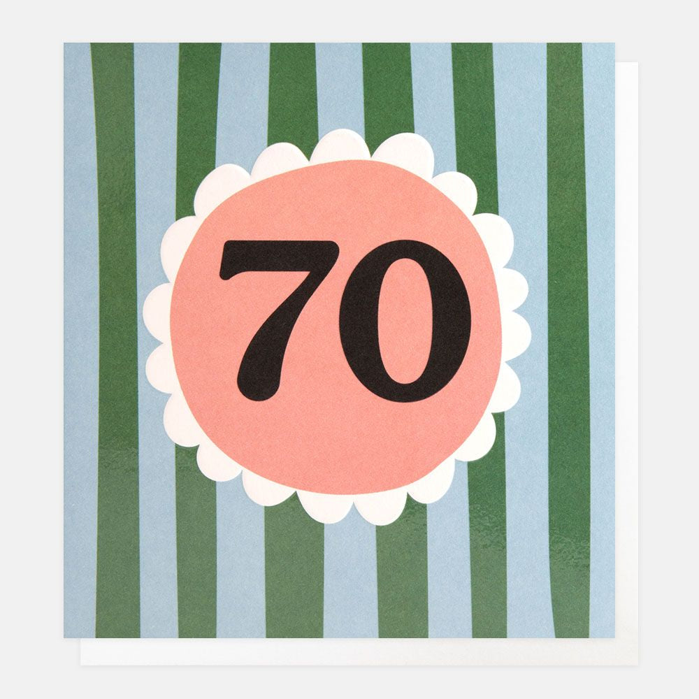 Caroline Gardner Age 70 Khaki & Blue Stripe Birthday Card