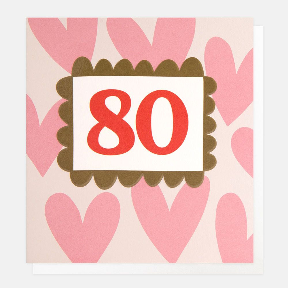 Caroline Gardner Age 80 Pink Hearts Birthday Card