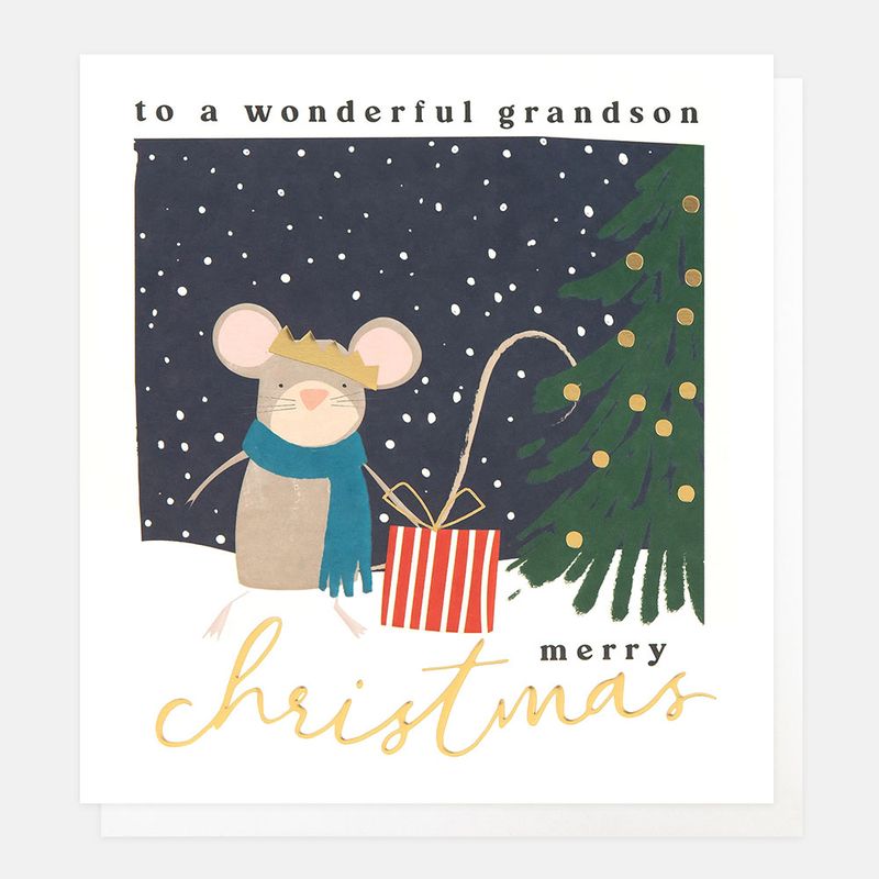 Caroline Gardner Mouse With Present Christmas Card For Grandson