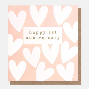 Caroline Gardner White Hearts On Pink 1st Anniversary Card