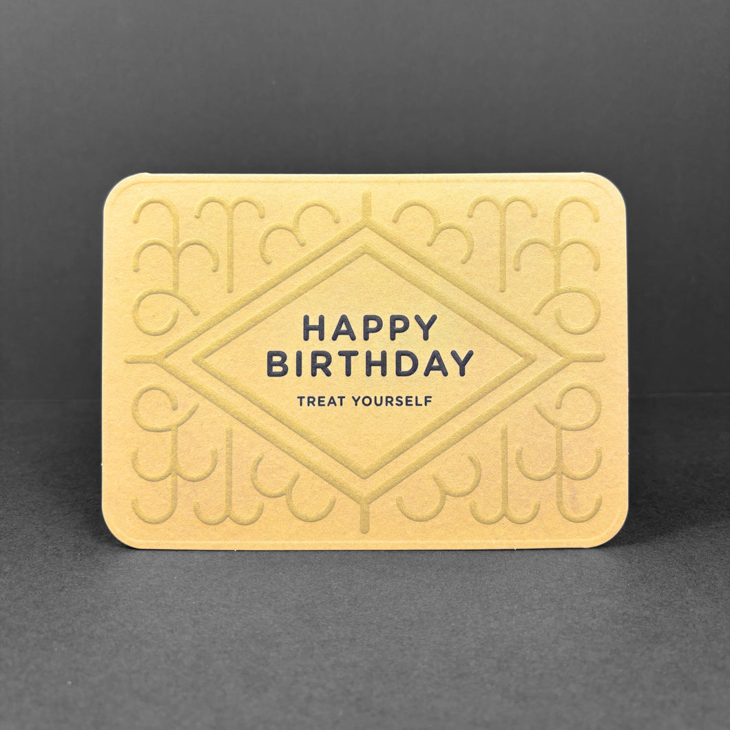Heyyy Cards ‘Taking Shape’ Treat Yourself Custard Cream Die Cut Birthday Card