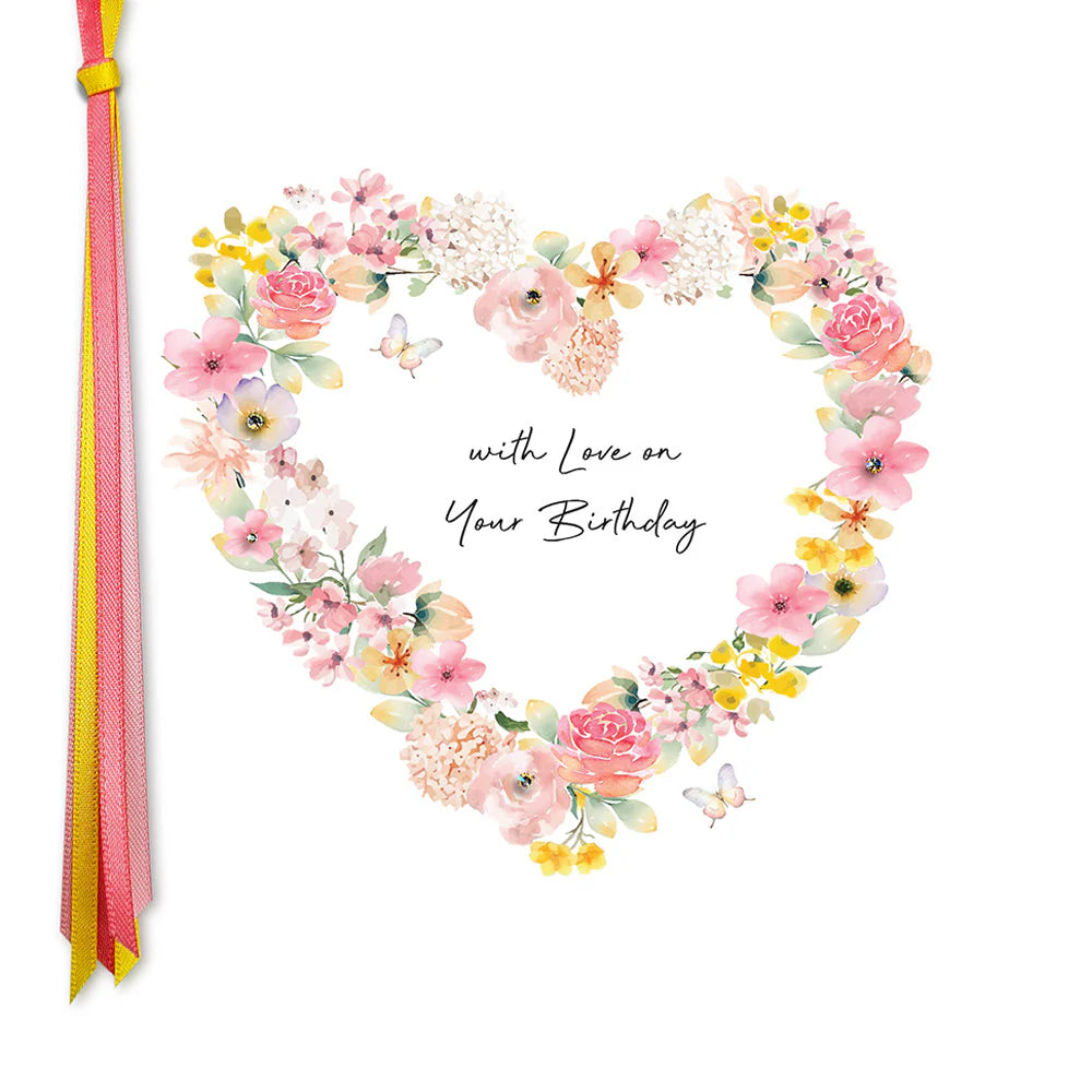 Five Dollar Shake Ribbon & Roses With Love (Heart) Birthday Card