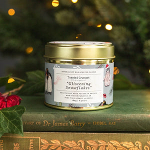 Toasted Crumpet Glistening Snowflakes Candle in a Matt Gold Tin