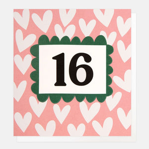 Caroline Gardner Age 16 White Hearts on Pink Birthday Card