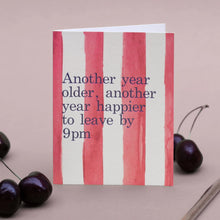 Load image into Gallery viewer, Floh Another Year Happier to Leave by 9 (Raspberry Stripes) Birthday Card
