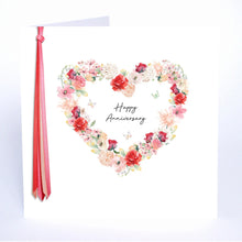Load image into Gallery viewer, Five Dollar Shake Ribbon &amp; Roses Happy Anniversary (Heart) Card
