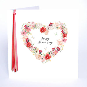 Five Dollar Shake Ribbon & Roses Happy Anniversary (Heart) Card