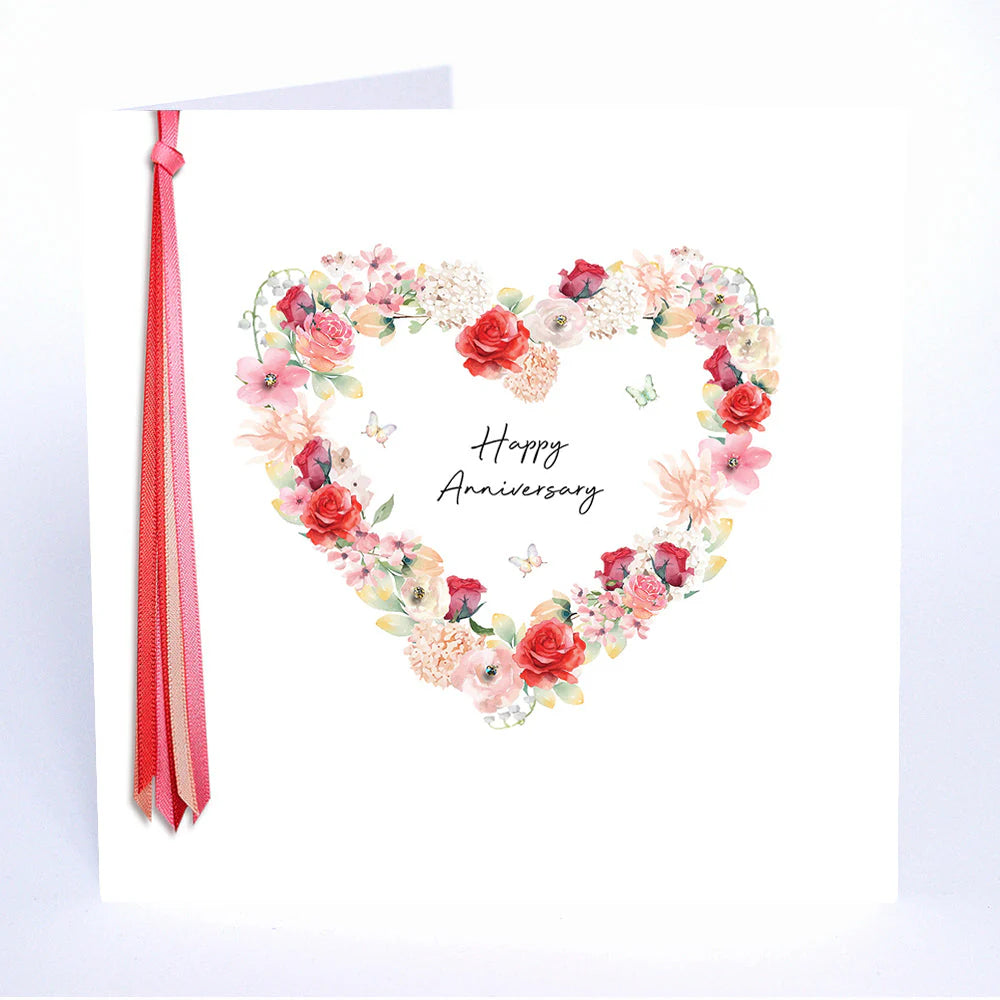 Five Dollar Shake Ribbon & Roses Happy Anniversary (Heart) Card