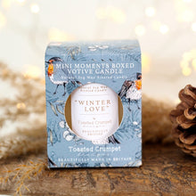 Load image into Gallery viewer, Toasted Crumpet Robin (Winter Love) Mini Votive Boxed Candle
