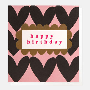 Caroline Gardner Charcoal Hearts On Pink Happy Birthday Card